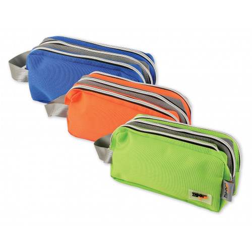 Triple Zip Rectangular Pencil Case Bright cols Assorted