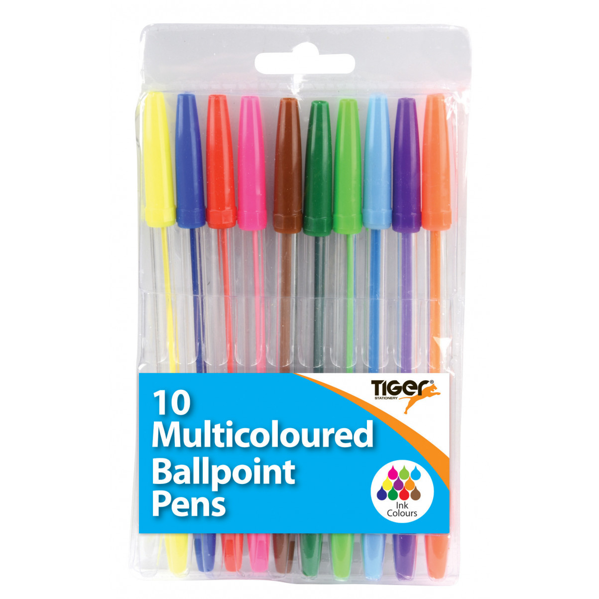 Tiger Stationery - Pack of 10 multicoloured ballpens