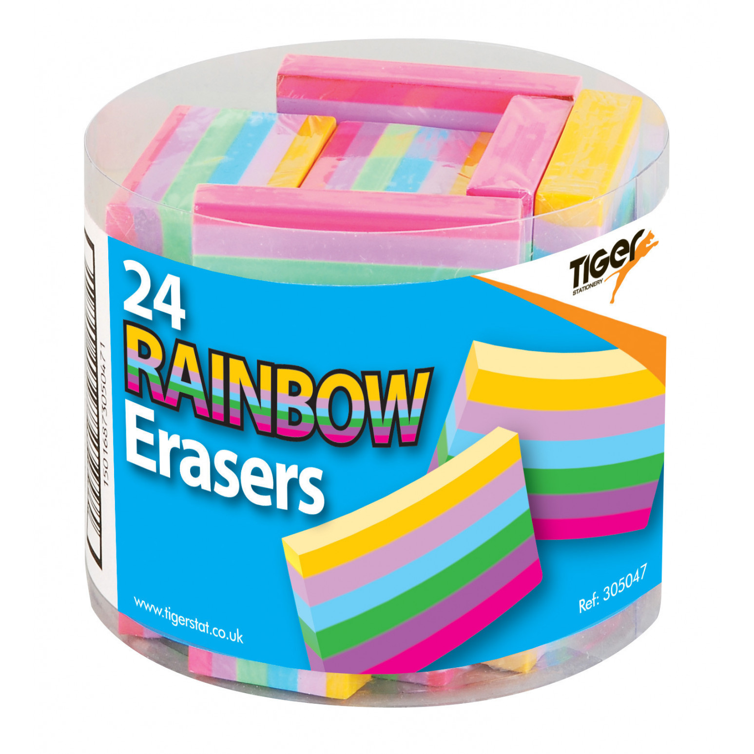 Tiger Stationery - 24 Rainbow Erasers Tub